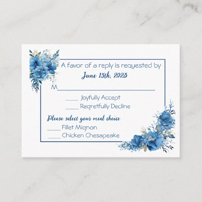 Sapphire Elegance Blue Floral Response Card (Front)