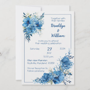 Sapphire Elegance Blue Floral Wedding Invitation 