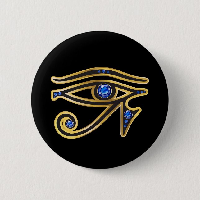 Sapphire Eye of Ra in Gold 6 Cm Round Badge (Front)
