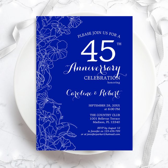Sapphire Floral 45th Anniversary Invitation (Creator Uploaded)