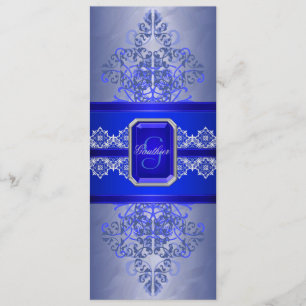 Sapphire Frost Monogram Ribbon Wedding Invitation