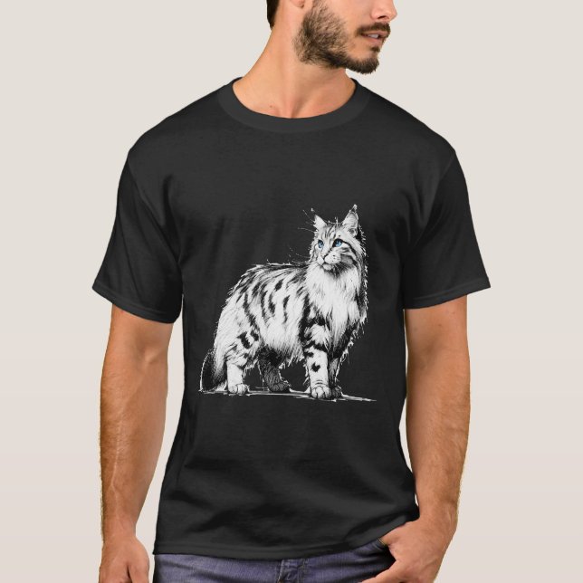 Sapphire Gaze Maine Coon Illustration T-Shirt (Front)