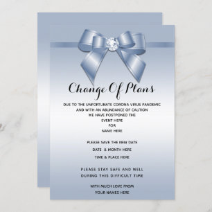 Sapphire Gem Bow & Ribbon Change Of Plan Invitation