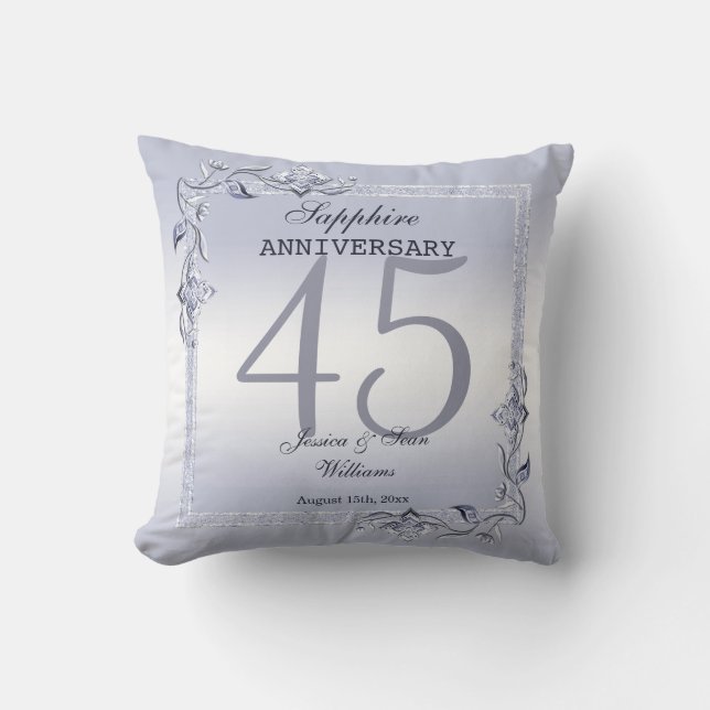 Sapphire Gem & Glitter 45th Wedding Anniversary  Cushion (Front)
