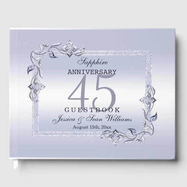 Sapphire Gem & Glitter 45th Wedding Anniversary   Guest Book (Front)