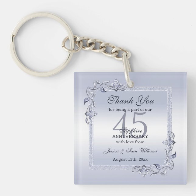 Sapphire Gem & Glitter 45th Wedding Anniversary  K Key Ring (Front)