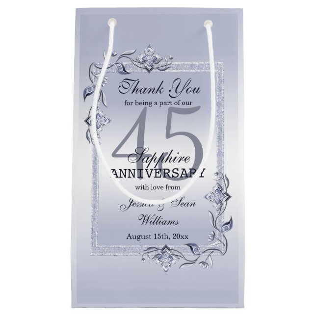 Sapphire Gem & Glitter 45th Wedding Anniversary  Small Gift Bag (Front)