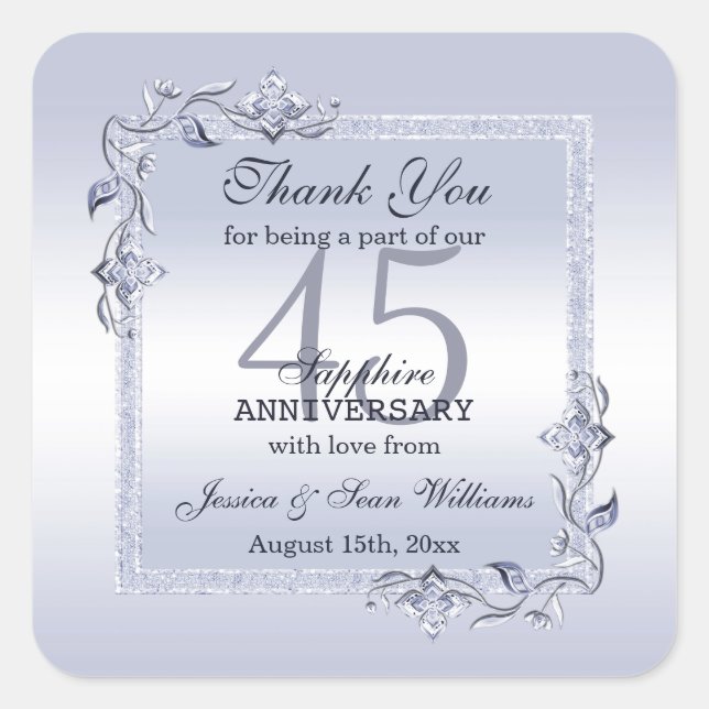 Sapphire Gem & Glitter 45th Wedding Anniversary  Square Sticker (Front)