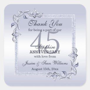 Sapphire Gem & Glitter 45th Wedding Anniversary  Square Sticker