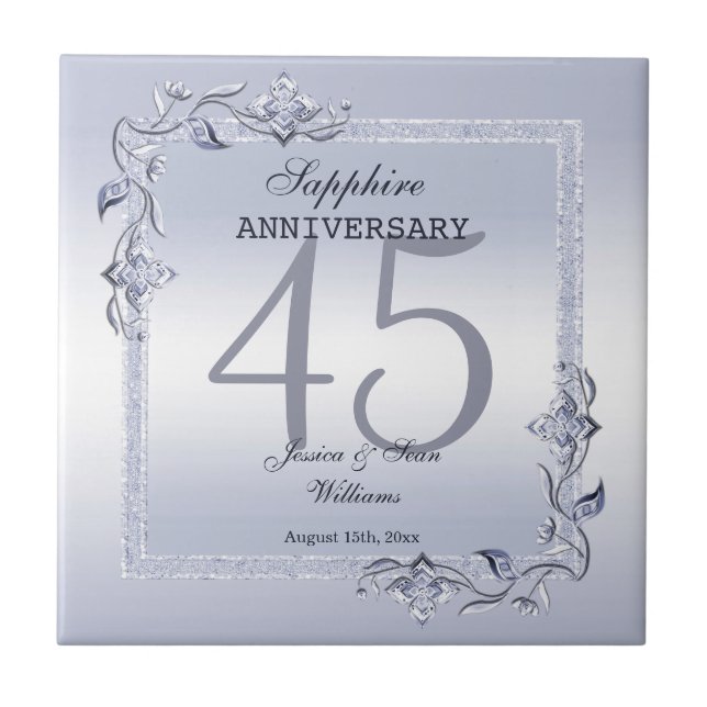 Sapphire Gem & Glitter 45th Wedding Anniversary  Tile (Front)