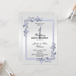 Sapphire Gem & Glitter & Platinum 1st Wedding  Invitation