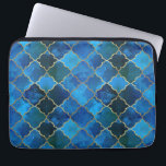 Sapphire Gemstone & Gold Moroccan Tile Pattern Laptop Sleeve<br><div class="desc">A sapphire blue gemstone & Gold Moroccan Tile Pattern, made by layering real quartz photographs amongst gold foil quatrefoil shapes. Each tile is a unique piece of the quartz. Deep sapphire blue shades of are combined to make the gemstone tiles.</div>