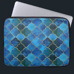 Sapphire Gemstone & Gold Moroccan Tile Pattern Laptop Sleeve<br><div class="desc">A sapphire blue gemstone & Gold Moroccan Tile Pattern,  made by layering real quartz photographs amongst gold foil quatrefoil shapes. Each tile is a unique piece of the quartz. Deep sapphire blue shades of are combined to make the gemstone tiles.</div>