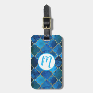 Sapphire Gemstone & Gold Moroccan Tile Pattern Luggage Tag
