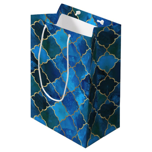 Sapphire Gemstone & Gold Moroccan Tile Pattern Medium Gift Bag (Front Angled)