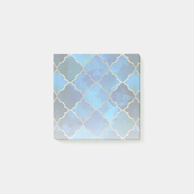 Sapphire Gemstone & Gold Moroccan Tile Pattern Post-it Notes (Front)