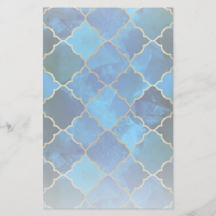Sapphire Gemstone & Gold Moroccan Tile Pattern Stationery