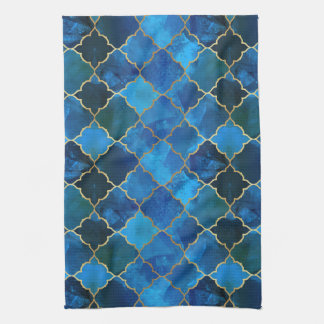 Sapphire Gemstone & Gold Moroccan Tile Pattern Tea Towel
