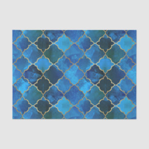 Sapphire Gemstone & Gold Moroccan Tile Pattern Tissue Paper