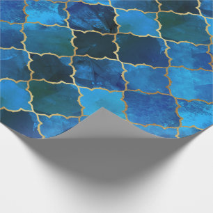Sapphire Gemstone & Gold Moroccan Tile Pattern Wrapping Paper