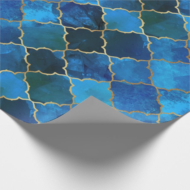 Sapphire Gemstone & Gold Moroccan Tile Pattern Wrapping Paper (Corner)