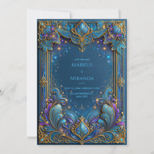 Sapphire Gold Celestial Wedding Invitation