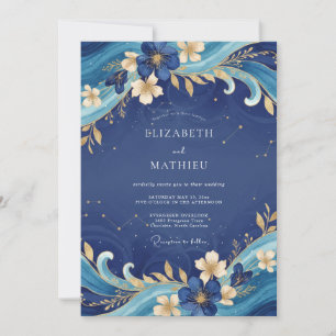 Sapphire Gold Painted Wedding Invitation