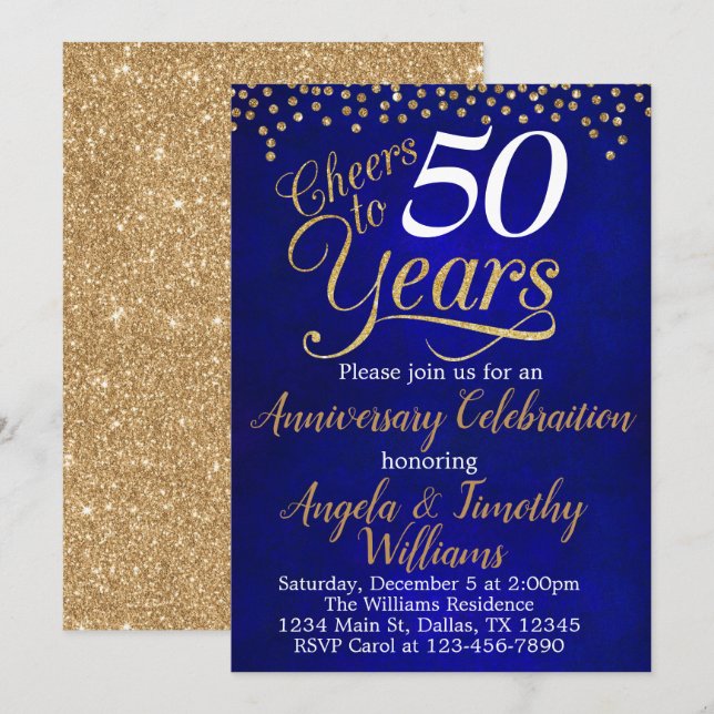 Sapphire Gold Wedding Anniversary Invitation (Front/Back)