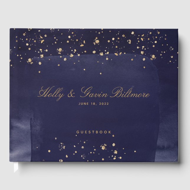 Sapphire & Gold Wedding Guest Book (Front)