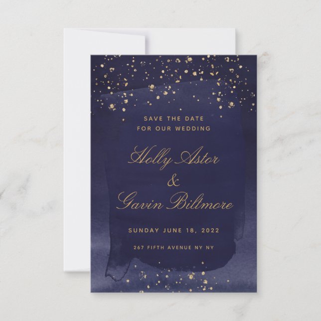 Sapphire & Gold Wedding Save The Date (Front)