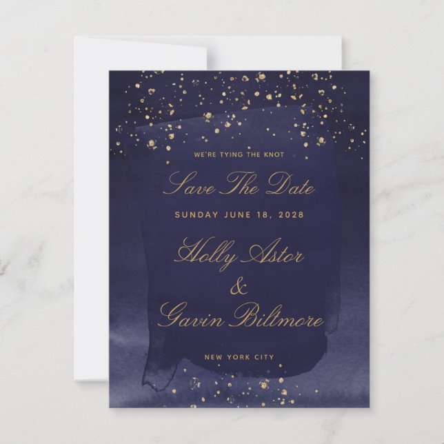 Sapphire & Gold Wedding Save The Date (Front)