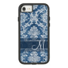 Sapphire Grunge Damask Pattern with Monogram