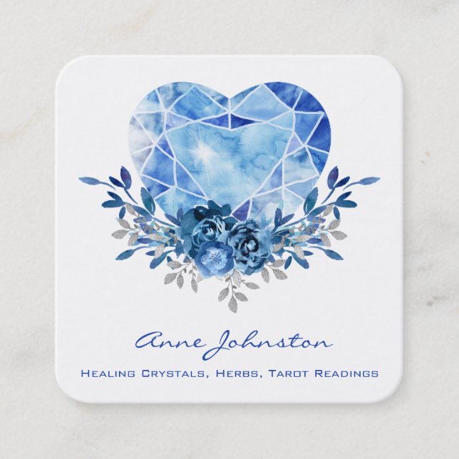 Sapphire Heart Square Business Card (Front)