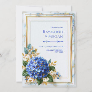 Sapphire Hydrangea Gold Foil Romance Wedding Invitation