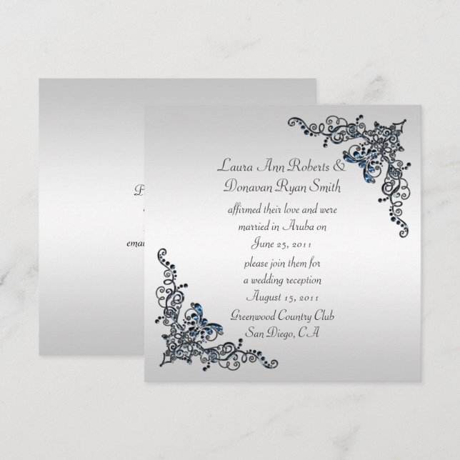 Sapphire Jewelled Swirls Post Wedding Celebration Invitation (Front/Back)