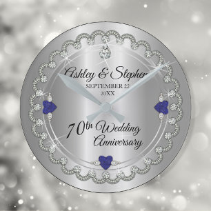 Sapphire Jubilee Diamonds 70th Wedding Anniversary Round Clock