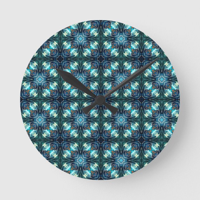Sapphire Lantern Mosaic Round Clock (Front)