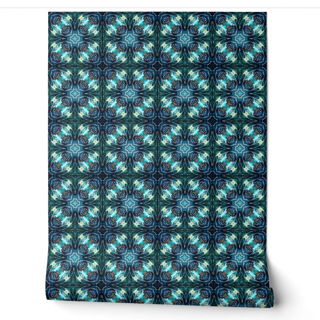 Sapphire Lantern Mosaic Wallpaper (Unrolling)