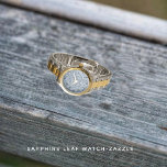 Sapphire Leaf Watch<br><div class="desc">Graphic design,  of Floral leaves,  outlined in,  glass-paned,  textured pattern-displayed in colours of,  violet-blue,  blue-grey,  black,  and white.</div>