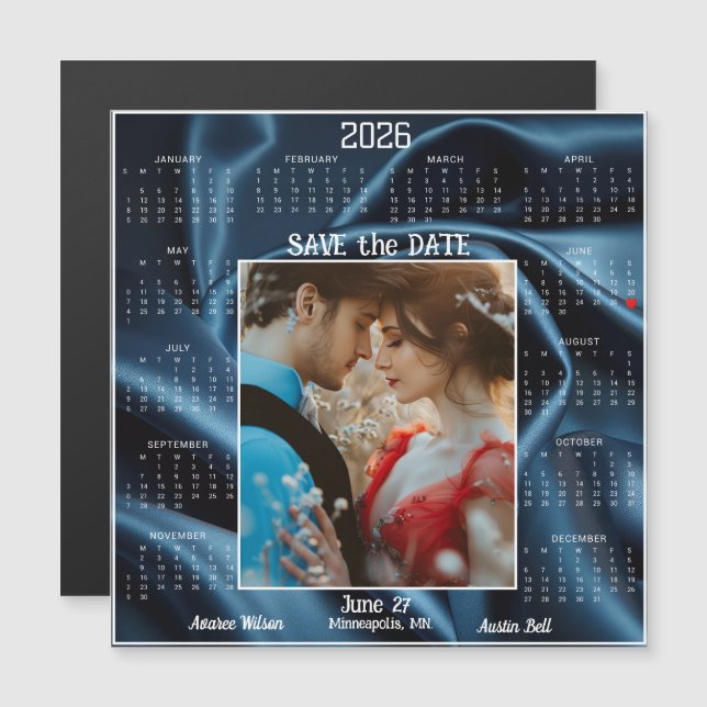 Sapphire Luxury Satin Save the Date Engaged Couple (Front/Back)