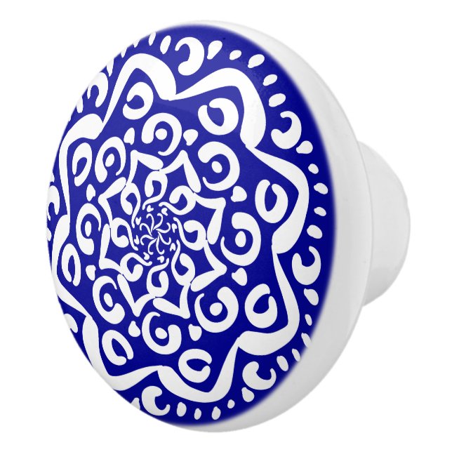 Sapphire Mandala Ceramic Knob (Right)
