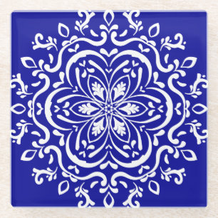 Sapphire Mandala Glass Coaster