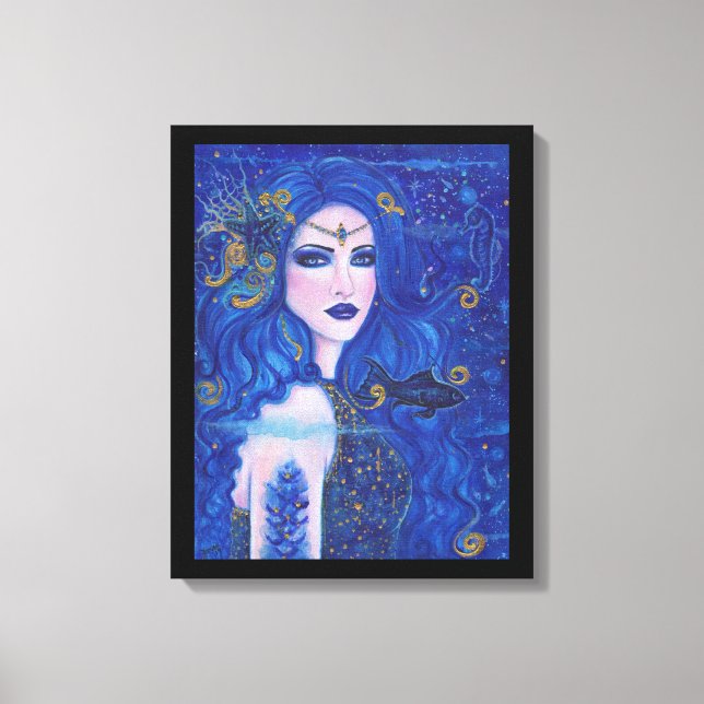 Sapphire Mermaid with gold accents by Renee Lavoie Canvas Print (Front)