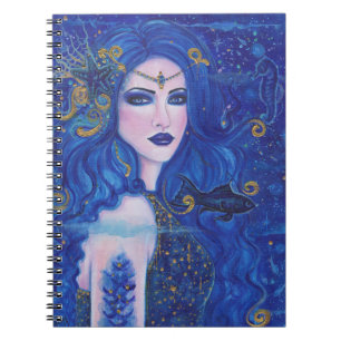 Sapphire Mermaid with gold accents by Renee Lavoie Notebook