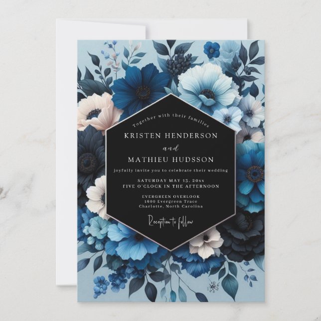 Sapphire Moody Bloom Wedding Invitation (Front)