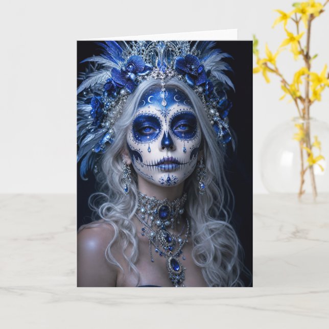 Sapphire Moon Calavera – Blue Celestial Day of the Card (Yellow Flower)