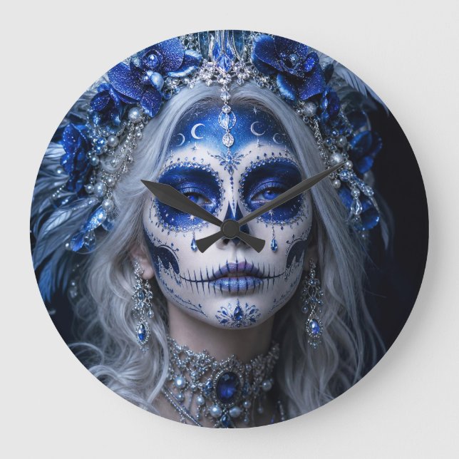 Sapphire Moon Calavera – Blue Celestial  Large Clock (Front)