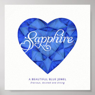Sapphire name meaning watercolor heart blue gem poster