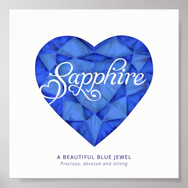 Sapphire name meaning watercolor heart blue gem poster (Front)