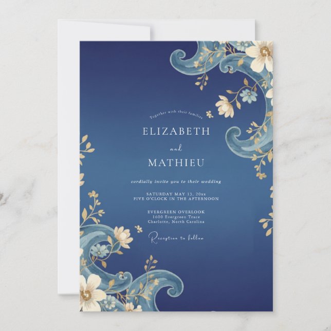 Sapphire Ornate Petal Wedding Invitation (Front)
